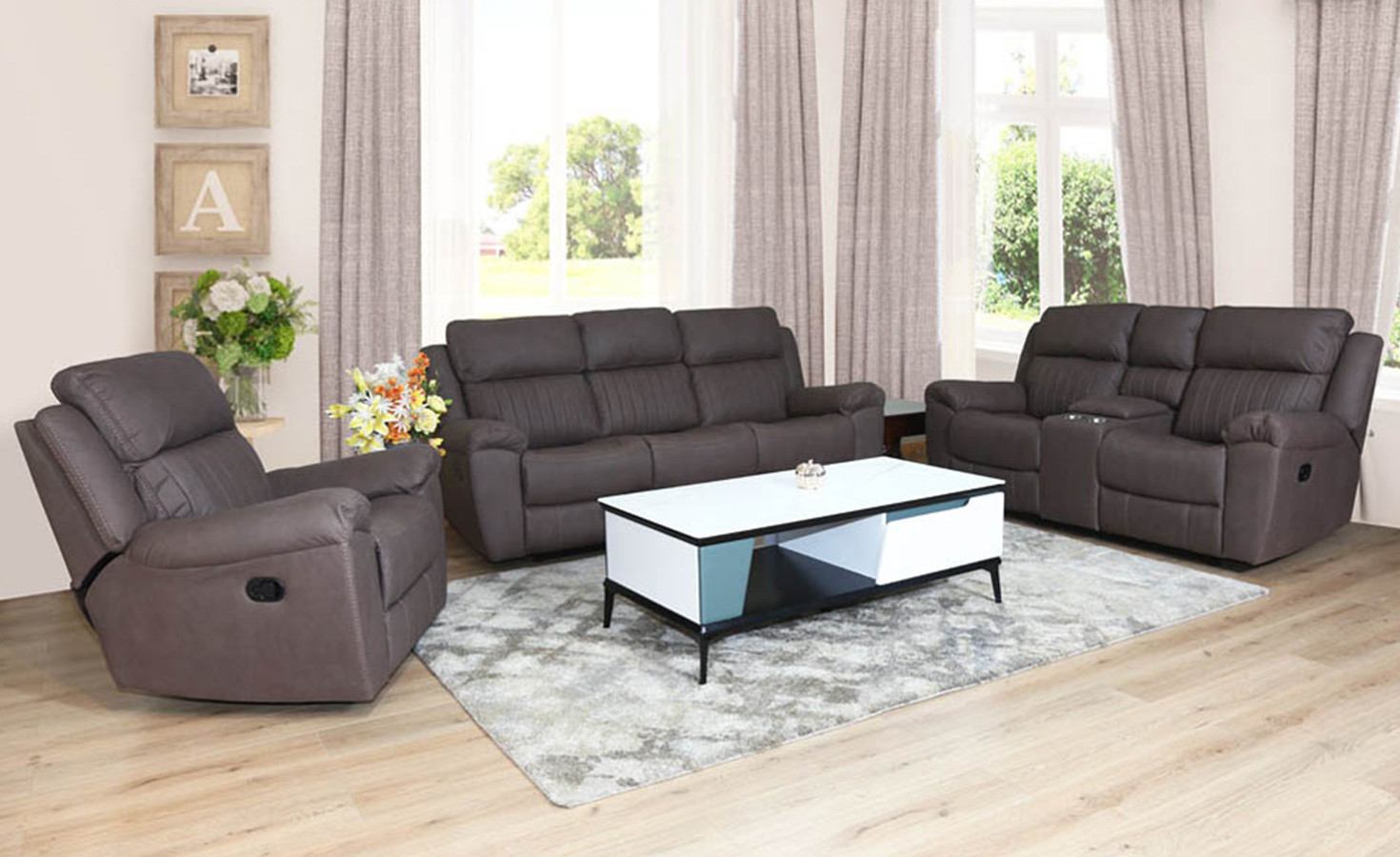 SIMBA 6 SEATER RECLINER SOFA- LATTE